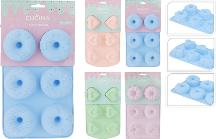 Formă de copt din silicon – guguluf, donut și inimă (6 forme)