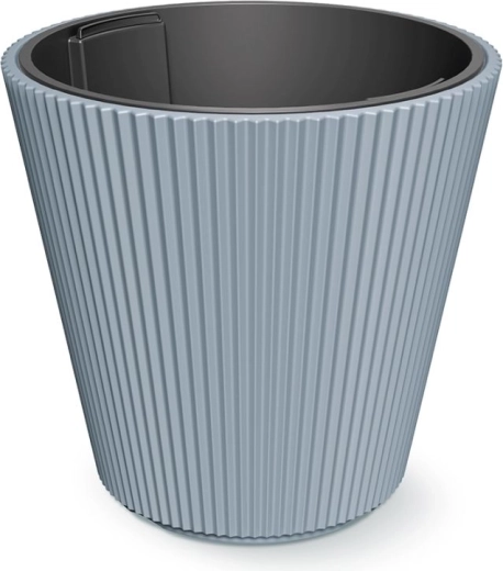 Ghiveci din plastic cu caneluri 46,7 cm, gri deschis, cu insert