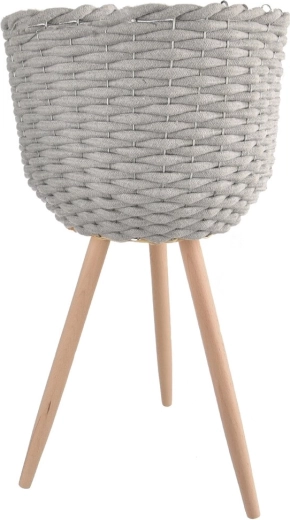 Ghiveci decorativ din bumbac și lemn pe picioare, gri, 30 × 30 × 59 cm