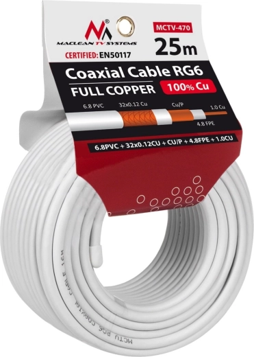 Cablu coaxial RG6 Maclean 25 m
