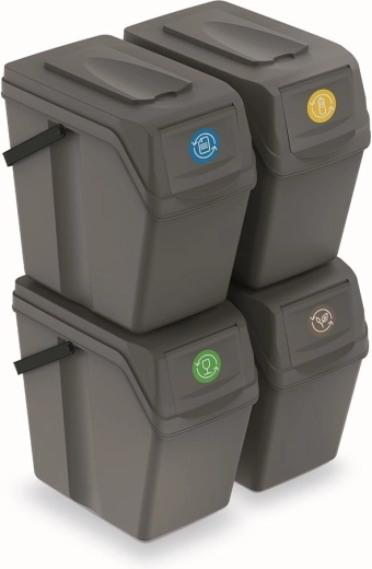 Set de coșuri de sortare Sortibox II 4×25 l – piatră gri