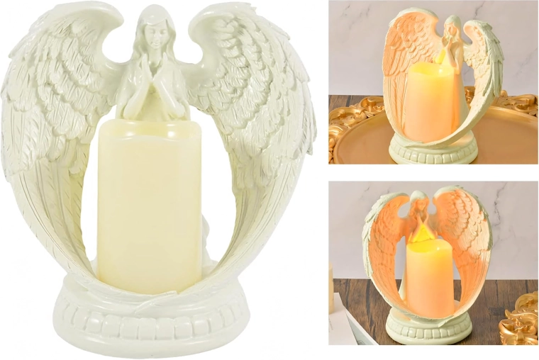 Înger decorativ LED cu lumânare – figurină și sfeșnic 21 cm