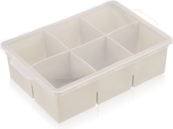 Formă din silicon pentru cuburi XXL de gheață cu capac, bej 18,5 × 12 × 5 cm