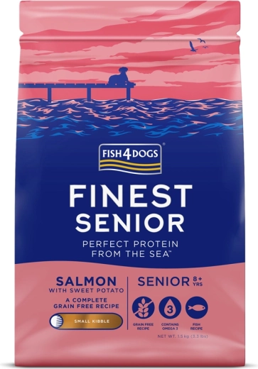 Fish4Dogs Finest granule pentru câini seniori de talie mică cu somon și cartofi dulci 1,5 kg