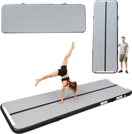 Air track – saltea gimnastică gonflabilă 400 × 100 × 10 cm, gri