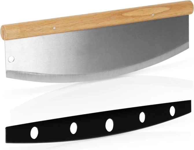 Cuțit balansier pentru pizza Vilde din oțel, 35 × 12 cm, cu mâner din bambus