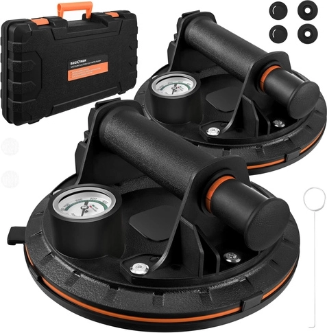Ventuză cu vacuum cu pompă Bigstren – set 2 buc., 200 kg, manometru, valiză