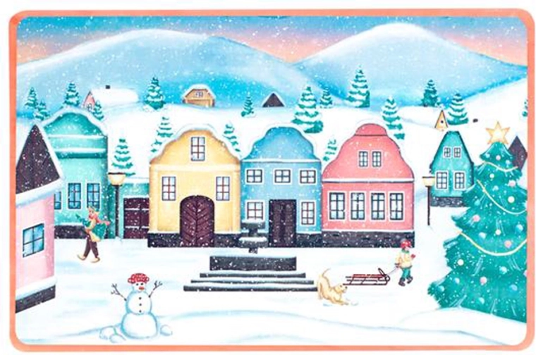 Suport de masă de Crăciun Căsuțe de sat, plastic 28,5 × 44 cm