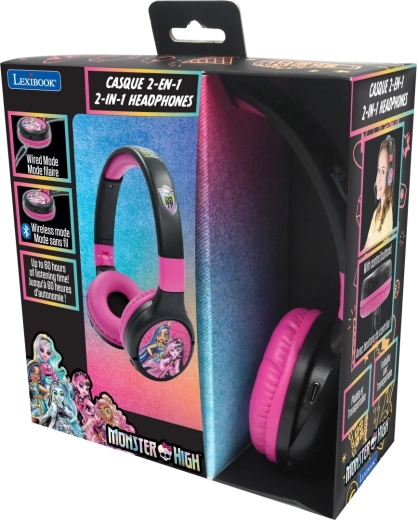 Lexibook căști pentru copii 2în1 Bluetooth pliabile MONSTER HIGH cu limitare a volumului