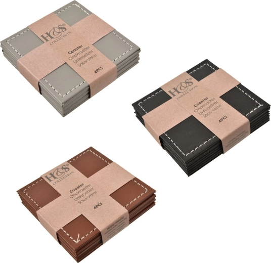 Suporturi din piele ecologică 10 × 10 cm (4 buc., mix 3 variante)