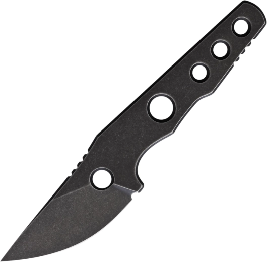 Cuțit pentru gât Petrified Fish Bison, 6,1 cm, Black Stonewash, metal integral, teacă Kydex