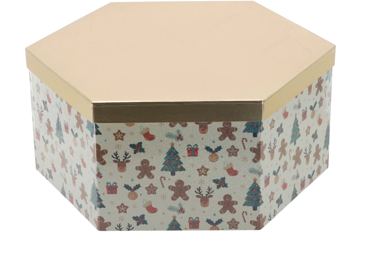 Cutie cadou de Crăciun în formă de hexagon cu capac auriu