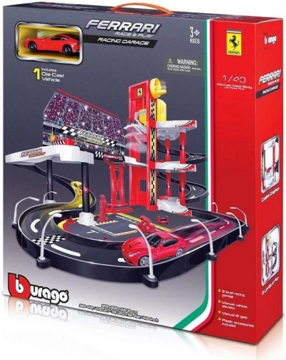 Garaj Bburago Ferrari Race+Play cu pistă de curse și mașinuță la scara 1:43