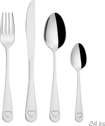 Tacâmuri din inox cu motiv Inimă – set 24 piese