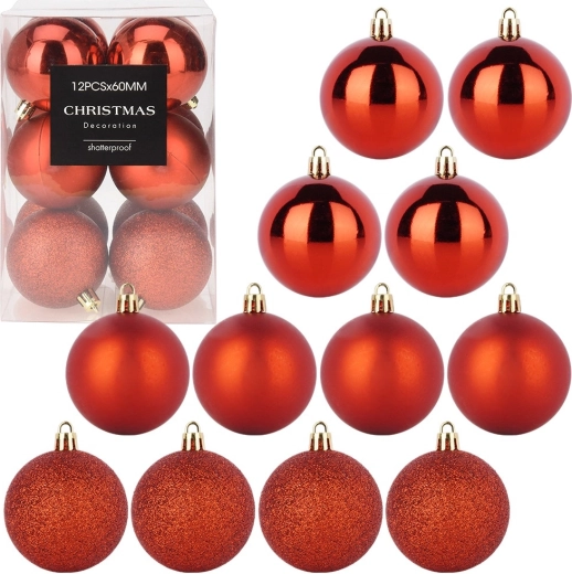 Globuri de Crăciun roșii, incasabile, 6 cm – set de 12 bucăți