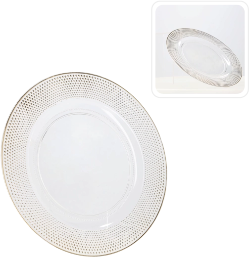 Platou de bază rotund transparent cu accente aurii 33 cm (6 buc.)