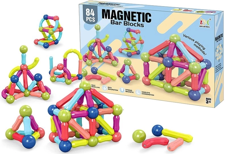 Set de construcție magnetic 3D – 84 de piese