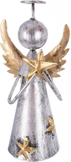 Decorațiune metalică înger cu stea gri-aurie 12,5 cm
