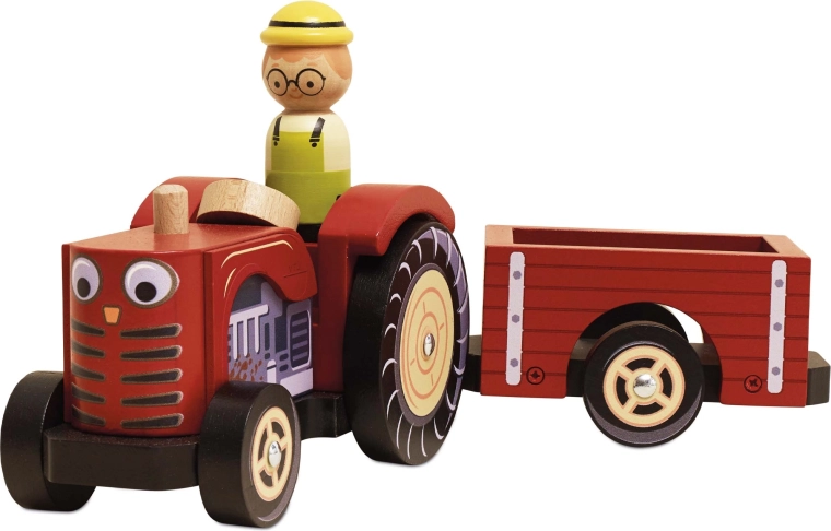 Le Toy Van tractor din lemn cu remorcă pentru copii
