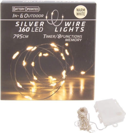 Ghirlandă luminoasă LED pe sârmă, 160 LED, lumină galbenă cu temporizator (interior și exterior)
