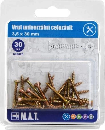 Șuruburi universale, filet complet 3,5 × 30 mm, zincate, 30 buc.