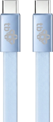 Cablu plat din silicon USB-C la USB-C, 1 m, albastru deschis