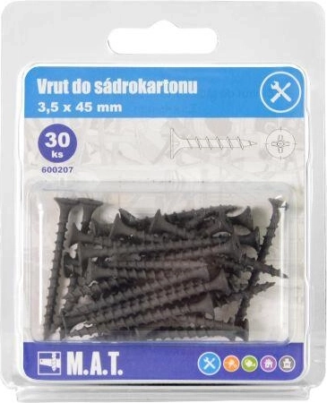 Șurub pentru gips-carton 3,5 × 45 mm, filet grosier, fosfatat (30 buc.)