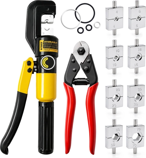Clește hidraulic de sertizare pentru papuci de cablu Renew Force, 10 t, 4–70 mm², cu tăietor de cabluri