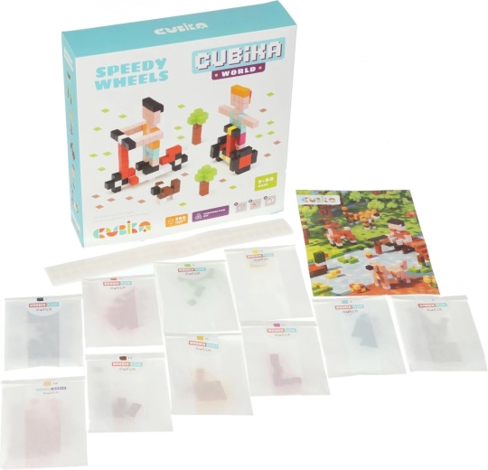 CUBIKA 15290 Pixel „Roți rapide” - set de construcție 3D din lemn, 200 de cuburi