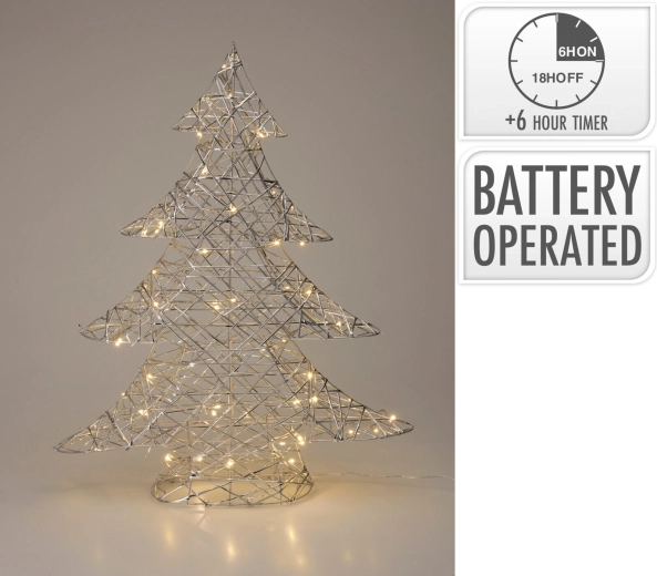 Brad LED de Crăciun argintiu cu temporizator, 60 cm