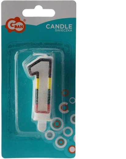 Lumânare de aniversare cifra 1 cu brocart, albă cu contur colorat