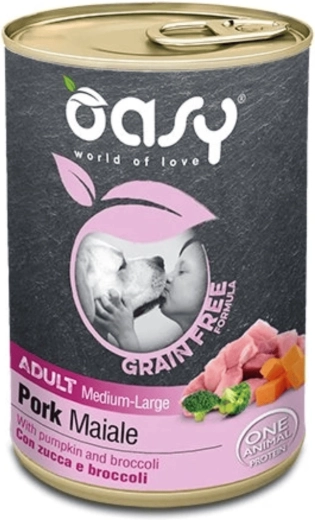 Oasy Grain Free conservă pentru câini adulți de rase medii și mari – porc 400 g