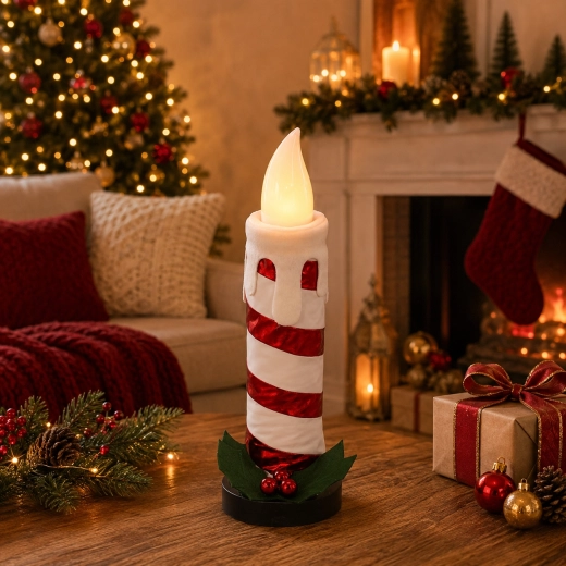 Decorațiune LED de Crăciun în formă de lumânare, alb-roșie, 60 cm
