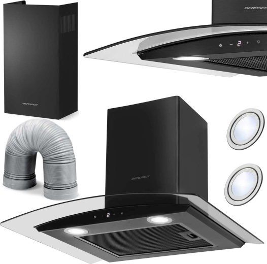 Hota tip șemineu pentru bucătărie 60 cm BERDSEN BT-216, sticlă neagră