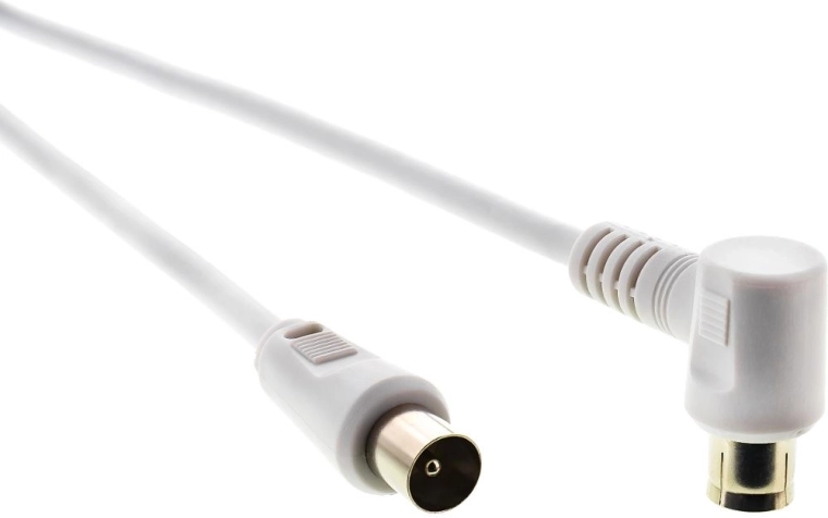 Cablu coaxial de antenă Sencor, mufă tată–mufă mamă la 90°, 15 m, alb