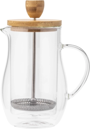 French press din sticlă cu capac din bambus 400 ml