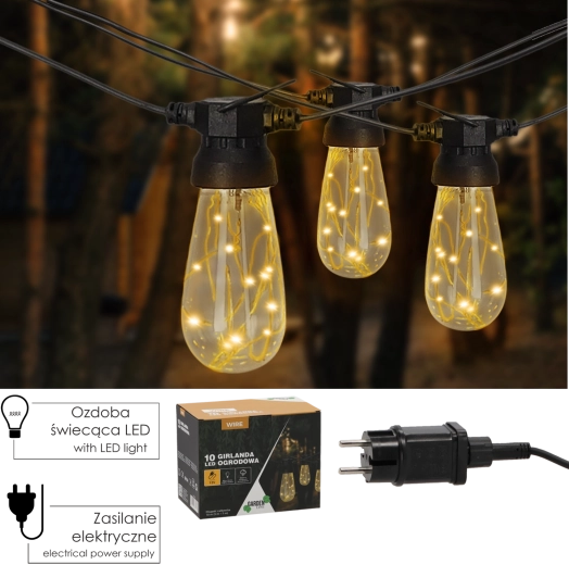 Ghirlandă luminoasă LED de grădină, 10 m, 10 LED-uri, lumină albă caldă