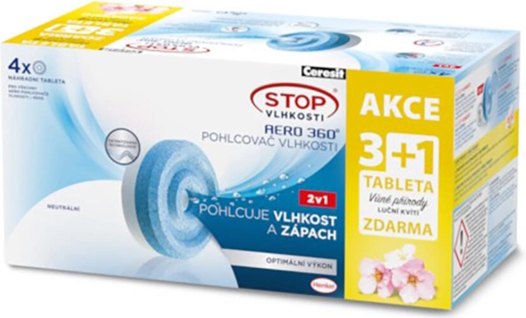 Rezerve pentru absorberul de umiditate CERESIT AERO 360, 4×450 g, parfum de flori de câmp