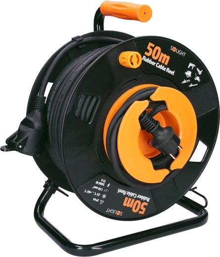 Solight cablu prelungitor de exterior pe tambur 50 m, 1 priză, cablu din cauciuc, IP44