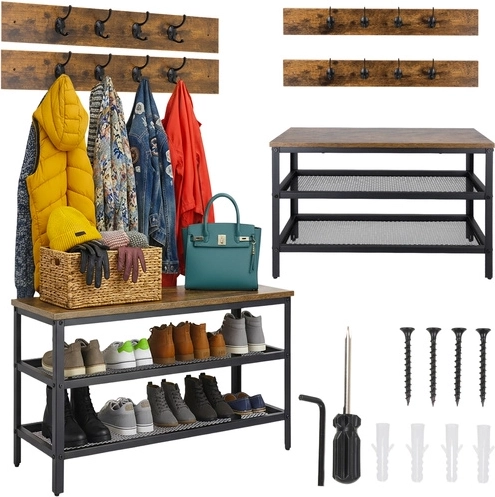 Ruhhy pantofar cu bancă și cuier 73 cm, loft/industrial