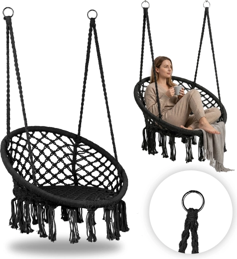 Scaun suspendat boho, negru, MultiGarden