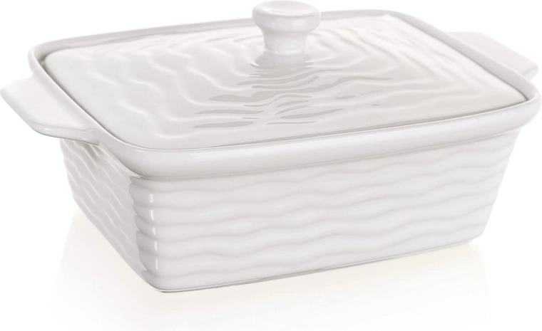Formă ceramică pentru copt cu capac 28 × 18 cm Culinaria white