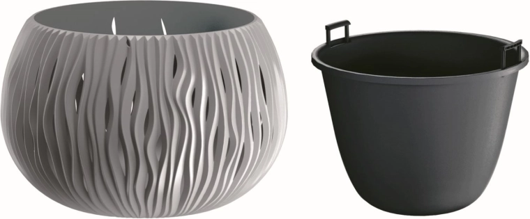 Ghiveci Sandy Bowl cu inserție 23,8 cm piatră gri