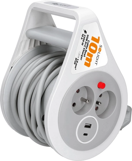 Solight prelungitor pe tambur 10 m cu USB-A și USB-C