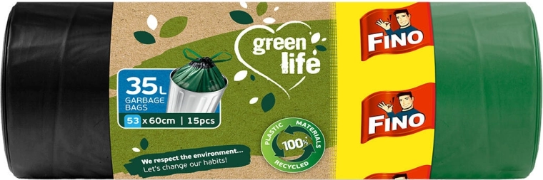 Saci biodegradabili cu șnur pentru gunoi 35 l verzi (15 buc)