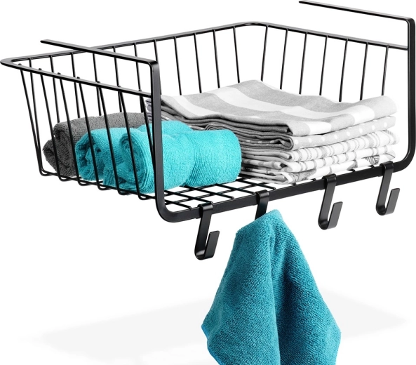 Coș metalic suspendat sub poliță, negru 40,5 × 26 × 16 cm