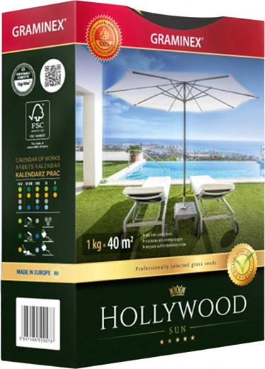 Amestec de gazon premium HOLLYWOOD 1 kg pentru locuri însorite și uscate