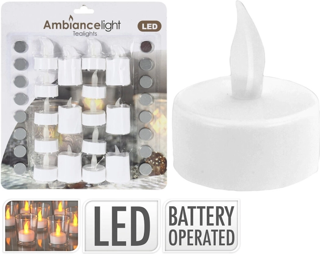 Lumânări LED tip pastilă albe 3,5 cm cu baterii (16 buc)