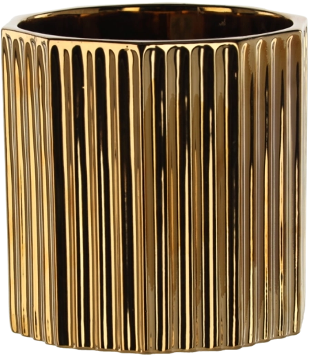 Masca ceramică pentru ghiveci 18 × 18 × 18 cm auriu cu model în dungi