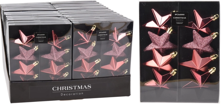 Decorațiuni de Crăciun stele 6,5 cm roz, set 8 buc